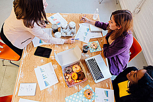 同事,协作,书桌,分享,甜甜圈