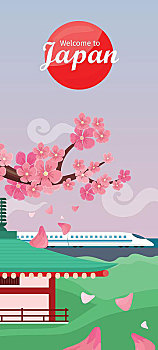 日本,旅行,旗帜,地标建筑,风景,传统,摩天大楼,建筑,自然,局部,序列,世界,矢量,插画