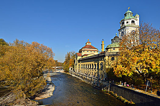 伊萨河,河,艺术装饰,慕尼黑,巴伐利亚,德国,欧洲