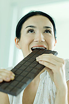 女人,吃,大,巧克力