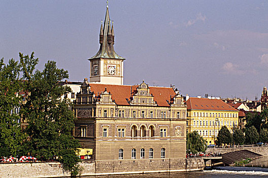 俯拍,博物馆,水岸,布拉格,捷克共和国