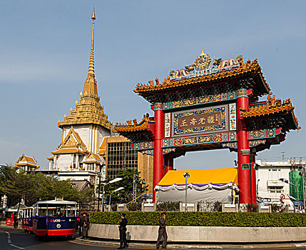 入口,唐人街,大门,圆,地区,寺院,后面,曼谷,泰国,亚洲
