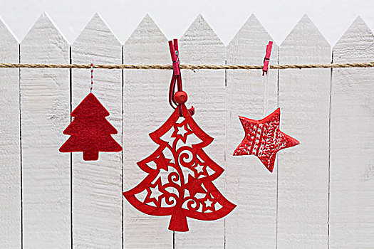圣诞饰品,悬挂,正面,白色,木篱