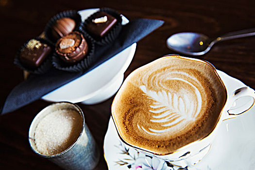 种类,手工制作,巧克力,盘子,一杯咖啡
