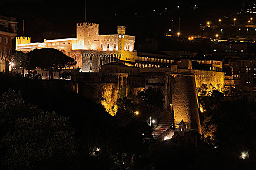 宫殿,夜晚,历史,中心,摩纳哥,地中海,欧洲