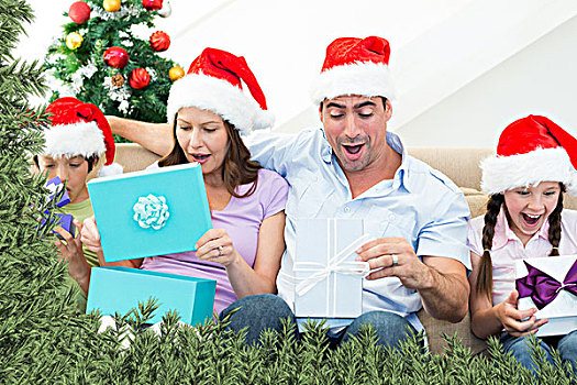 家庭,打开,圣诞礼物