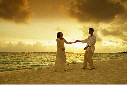 伴侣,握手,海滩,天堂岛,巴哈马