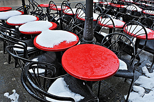 红色,桌子,雪,坏,天气,慕尼黑,巴伐利亚,德国,欧洲
