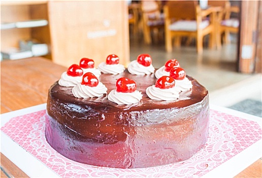 巧克力蛋糕,红色,樱桃,泡沫奶油