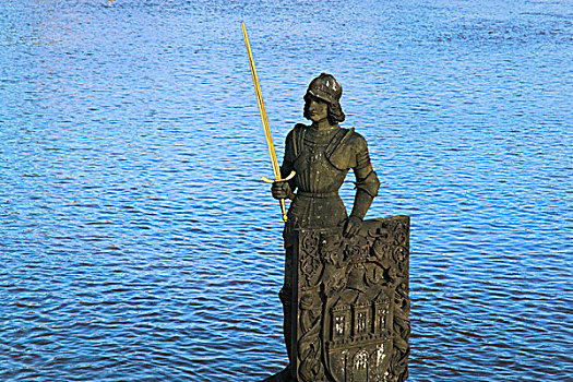 雕塑,拿着,鱼竿,查理大桥,伏尔塔瓦河,布拉格,捷克共和国