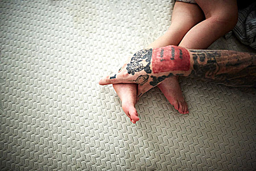 纹身,手,休息,腿