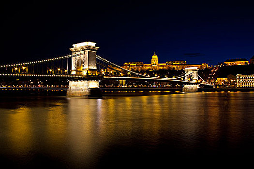布达佩斯,夜晚,多瑙河,桥,匈牙利