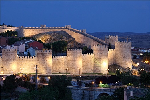 中世纪城市,墙壁,光亮,黄昏,卡斯提尔,西班牙
