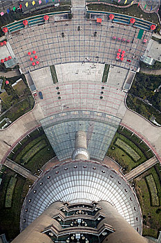 东方明珠塔,上海,俯视图,玻璃,观注,注视,平台