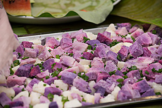 共和国,瓦努阿图,岛屿,传统食品,切削,紫色,山药,棕榈叶