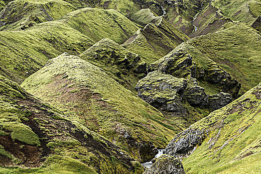 冰岛,湍流,怪诞,腐蚀,风景,绿色,山坡