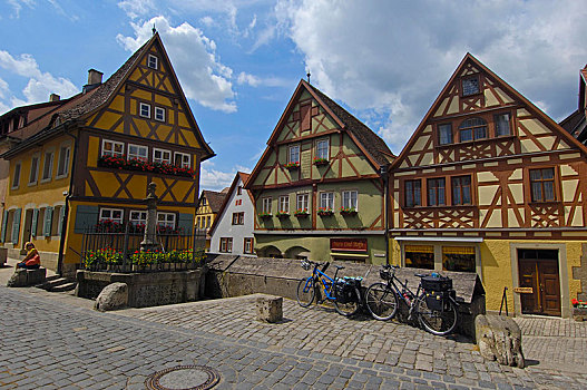 半木结构房屋,罗腾堡,浪漫大道,路,弗兰克尼亚,巴伐利亚,德国,欧洲