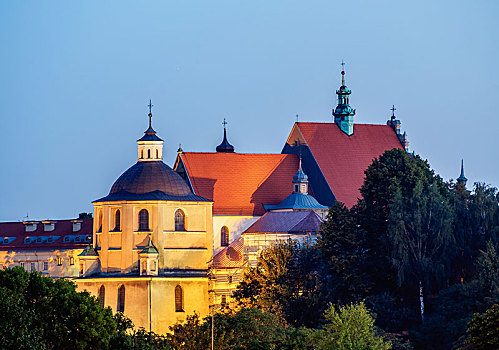 教堂,多米尼加,小修道院,黄昏,老城,卢布林,波兰,欧洲