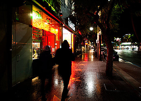夜晚,洛杉矶,下雨,好莱坞,加利福尼亚