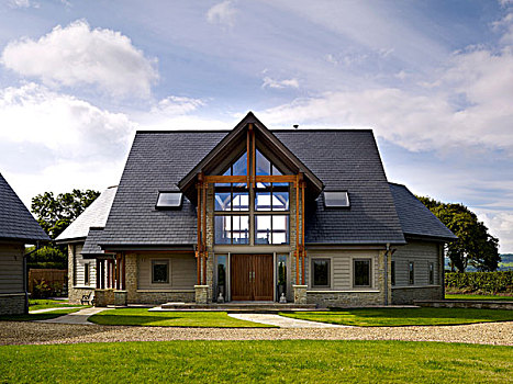 建筑外观,大,木质,梁,入口,家,英国