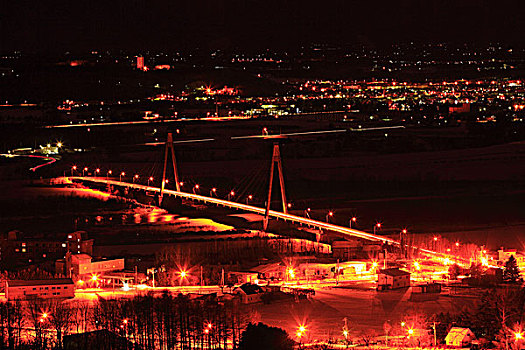 桥,城市灯光,夜晚