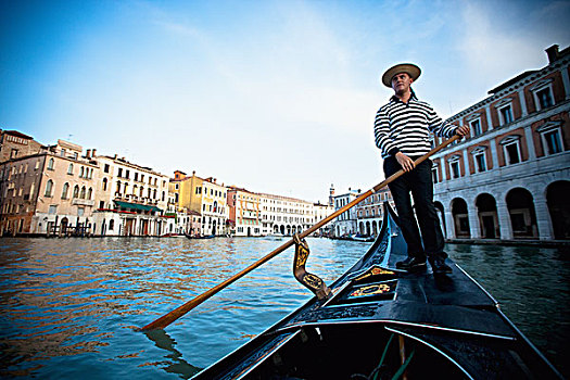 平底船船夫,划船,小船,威尼斯,意大利