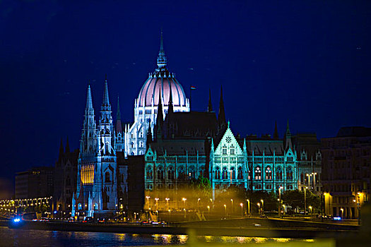 匈牙利,布达佩斯,夜晚,俯视,靠近,多瑙河