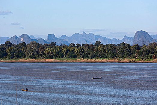 风景,上方,边界,湄公河,喀斯特地貌,山,老挝,泰国,亚洲
