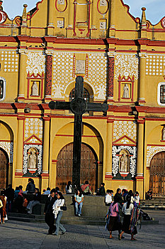 旅游,正面,独特,16世纪,殖民地,教堂,房子,墨西哥人,城市,恰帕斯,墨西哥,十二月,2007年