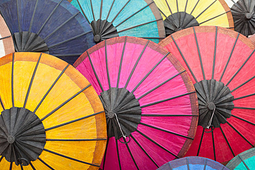 彩色,手工制作,纸,伞,展示,市场,琅勃拉邦,老挝,东南亚,亚洲