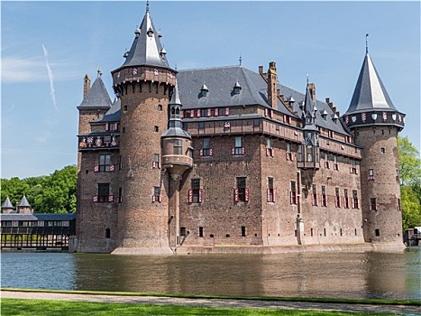 城堡,头发,荷兰,围绕,护城河
