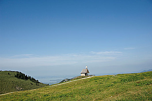 小教堂,山地牧场,坎彭完特山,上巴伐利亚,巴伐利亚,德国,欧洲