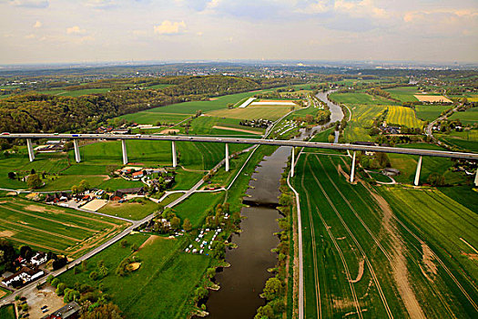 航拍,桥,河,山谷,区域,北莱茵威斯特伐利亚,德国,欧洲