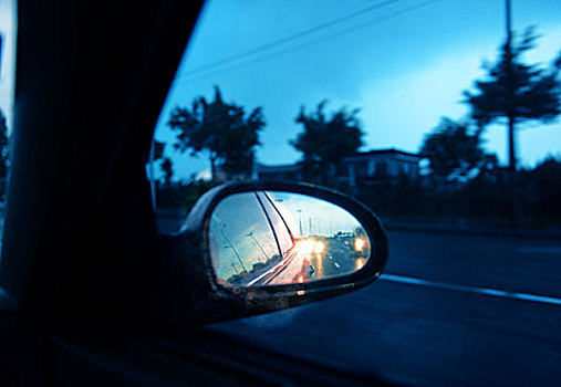 汽车,驾驶,夜晚,后视镜