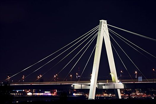 斜拉桥,夜晚,照片,科隆,北莱茵威斯特伐利亚,德国