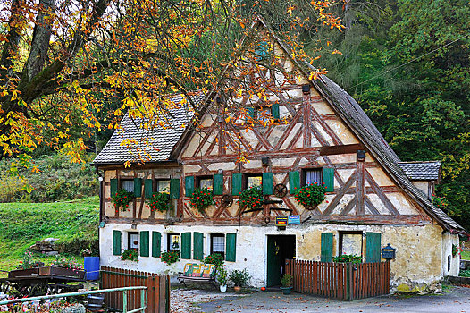 老,半木结构,农舍,弗兰哥尼阶,瑞士,中间,弗兰克尼亚,巴伐利亚,德国,欧洲