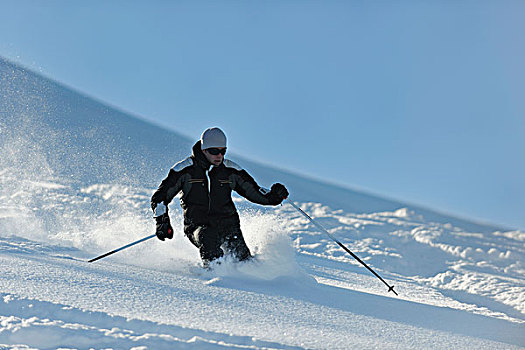 男人,滑雪,自由,乘,下坡,冬天,漂亮,晴天