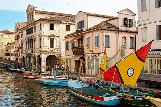 传统,帆,渔船,运河,基奥贾,威尼斯,意大利,欧洲