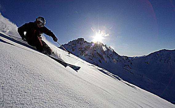 法国,阿尔卑斯山,男性,滑雪者,动作