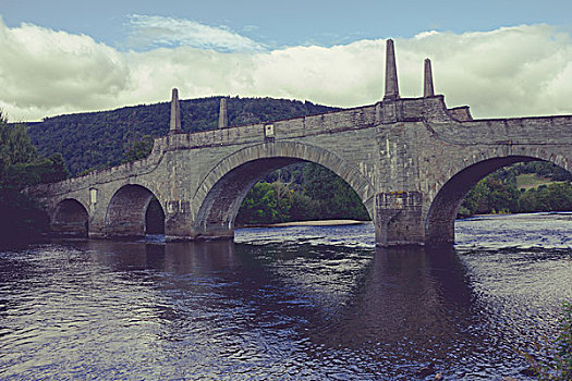 涉水,桥,靠近,苏格兰