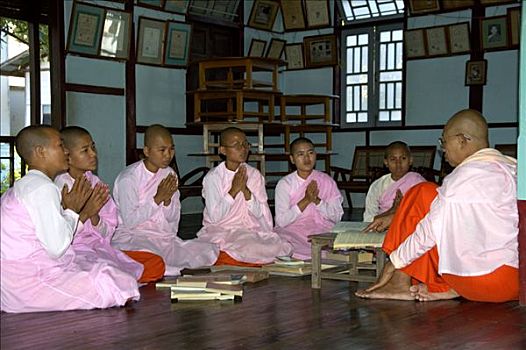 新信徒,学校,女僧侣,教师,女修道院,传说,曼德勒,缅甸