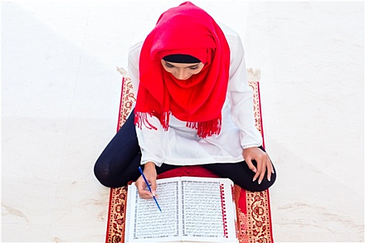 亚洲人,穆斯林,女人,学习,可兰经