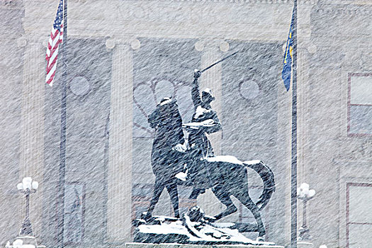 铜像,重,下雪,正面,蒙大拿,国会山,海伦娜