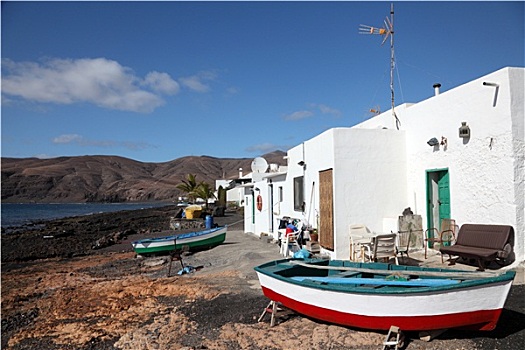渔村,干盐湖,加纳利群岛,兰索罗特岛,西班牙