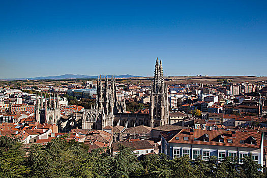 西班牙,卡斯蒂利亚,区域,布尔戈斯省,布尔戈斯,布尔戈斯大教堂,俯视图