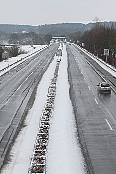 公路,变窄,道路,速度,限制,标识,冬天,黑森州,德国
