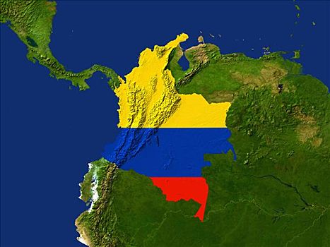 卫星图,哥伦比亚,旗帜,遮盖