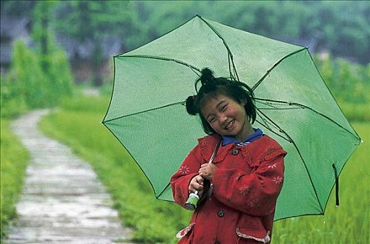 孩子,女孩,伞,中国人,中国,亚洲