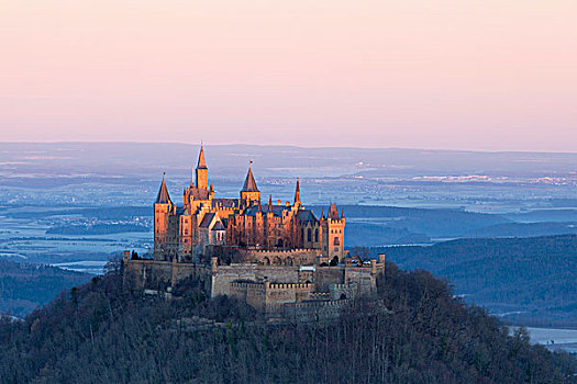 早,早晨,霍亨索伦,城堡,靠近,巴登符腾堡,德国,欧洲