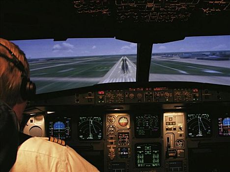 飞行,训练,飞,科技,电脑,模拟,驾驶室,虚拟,飞行员,男人,飞机